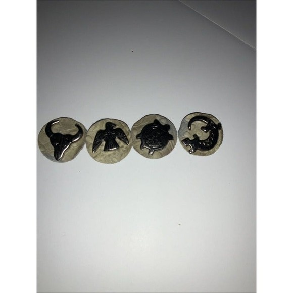 Western Fetish Button Covers Leather Backed Set Of 4 Excellent EUC - Picture 3 of 6